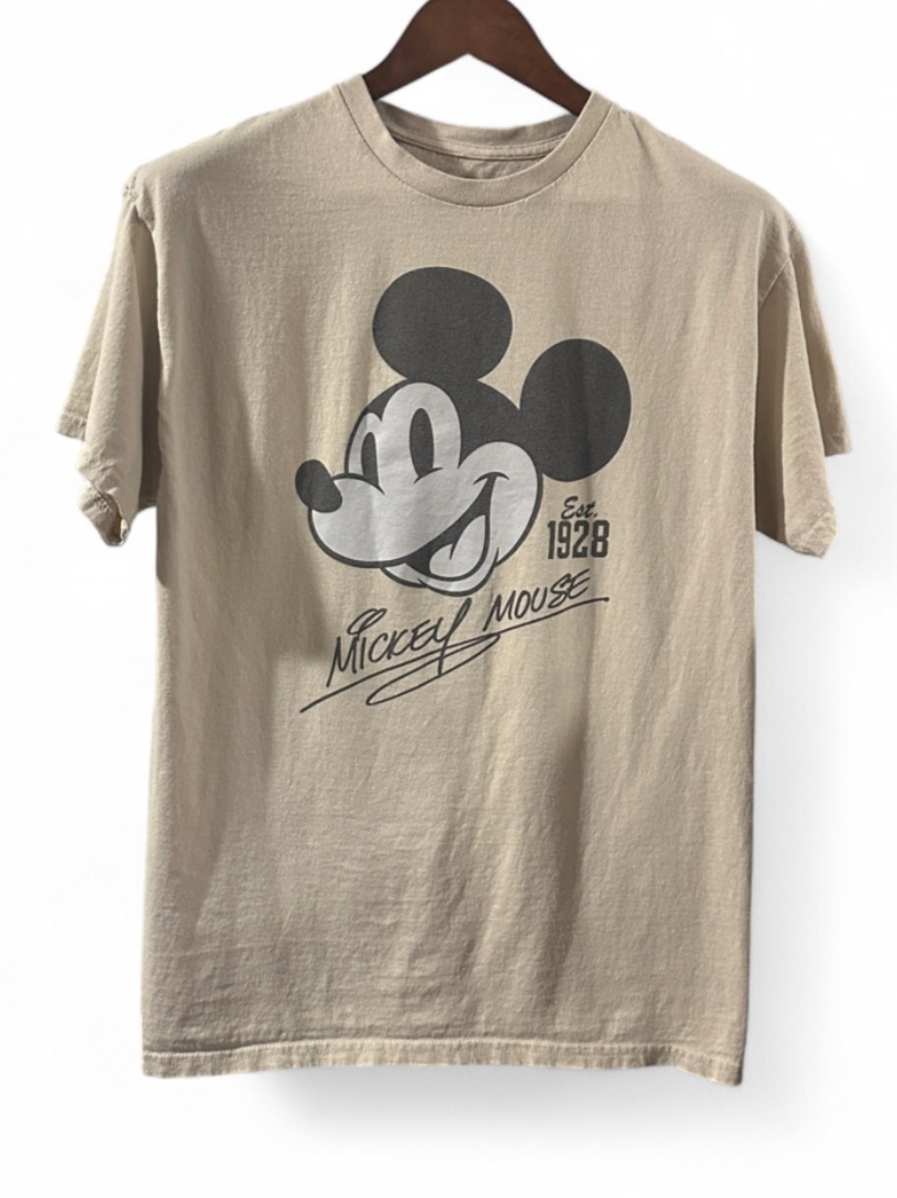 Disney Vintage Mickey Mouse Beige Graphic Short Sleeve T-shirt Size Men’s Large